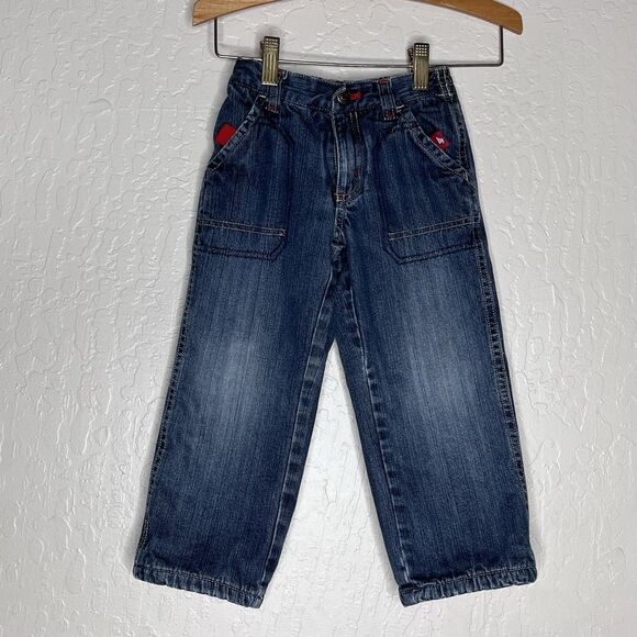 Old Navy Red Flannel Lined Denim Jeans Boys Size 3 T - Picture 1 of 11